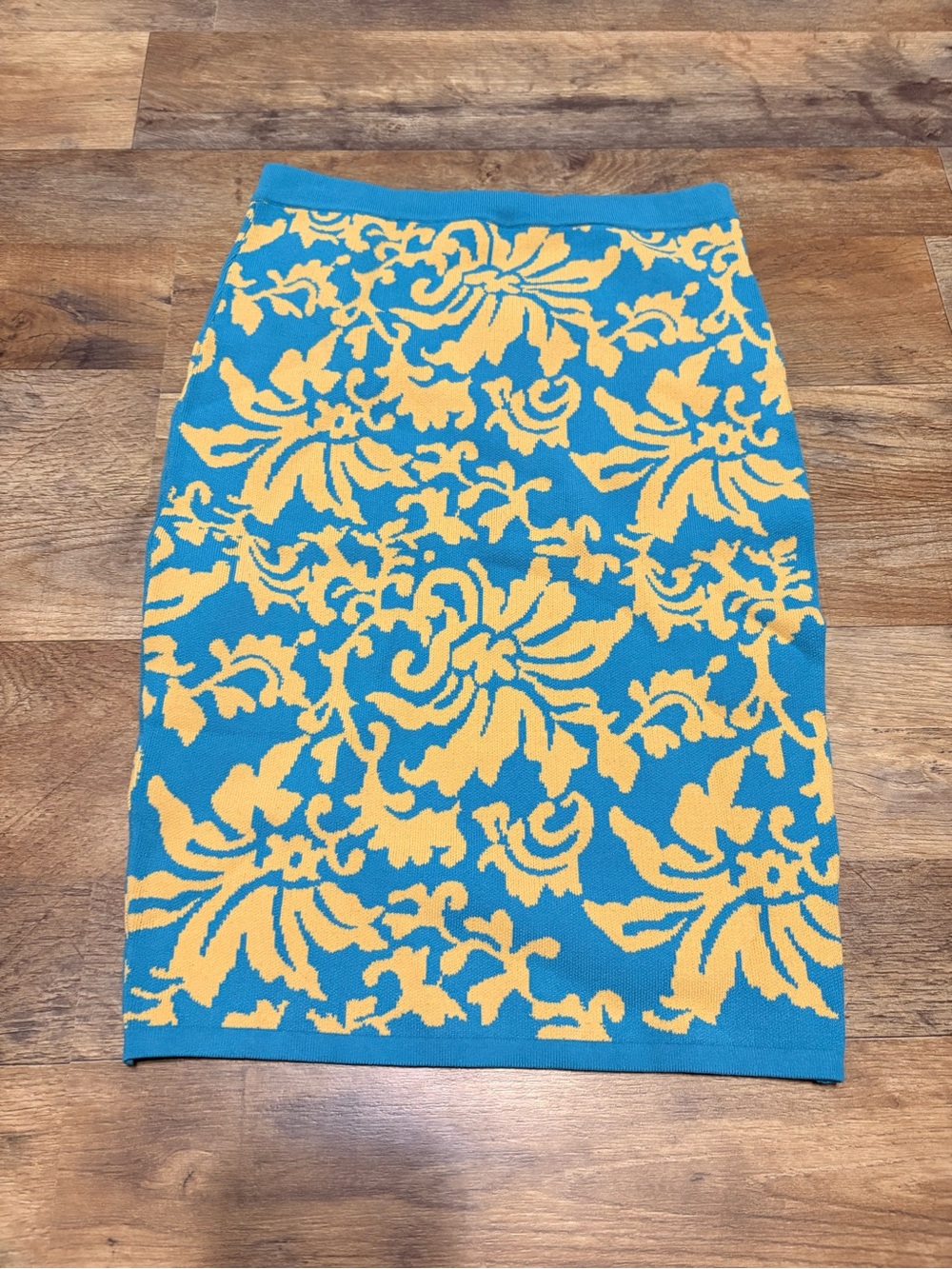 Jealous Tomato Blue & Yellow Floral Knit Midi Pencil Skirt Size Small
